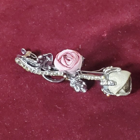 Gray & Peach Silk Roses Petite  Hair Barrett - Hair Clip - Picture 7 of 7